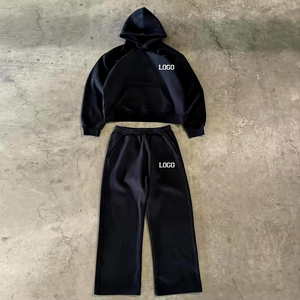 Ensemble survêtement streetwear à trois couches, effet délavé à l'acide, pantalon évasé et sweat-shirt, surdimensionné, imprimé, avec rivets, personnalisé - Product Image 2