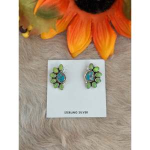 Southwest Handmade Multi Stone <b>Sterling</b> <b>Silver</b> Flower <b>Stud</b> <b>Earrings</b> - Product Image 1
