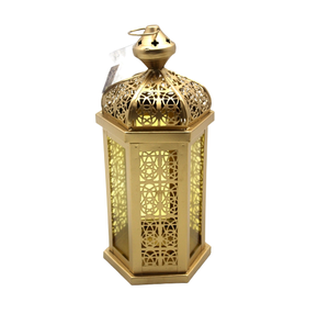 Artesanías de oro antiguo acabado de vidrio y linterna de hierro portavelas linterna uso para Navidad y decoración del hogar - Product Image 5