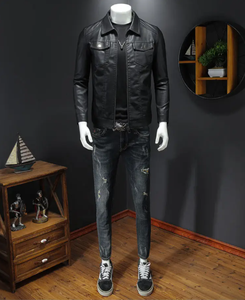 Veste en cuir pour hommes vestes en cuir véritable avec poches personnalisées bouton vers le haut matériel de qualité supérieure prix de gros teint en noir - Product Image 5