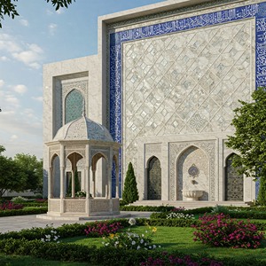 El Masjid Celestial Moderno, Tallado a Mano en Mármol Blanco, Interior y Exterior Totalmente Personalizables, Montaje en Techo, HAYAT INDUSTRIES - Product Image 1