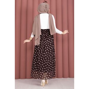Brown Polka Dot Chiffon Tulle Summer <b>Skirt</b> with <b>Elastic</b> Waist Women's Fashion Accessory - Product Image 5