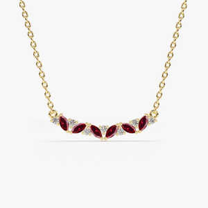 Collier en or massif avec rubis taille marquise 0.30ctw incliné et diamant rond taille brillant 0.07ctw pour femmes et filles - Product Image 3