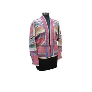 Chaqueta de Cuello Alto de Punto 100% Algodón, Estilo Vintage Kantha, para Mujer, Nuevo Diseño, Hecha a Mano, con Botones, Ecológica, Transpirable, Reversible, para Otoño - Product Image 2