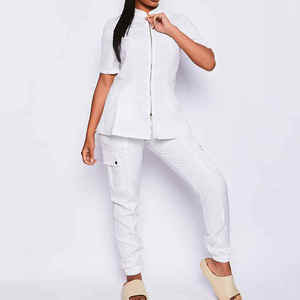Nouveau design 2024 ajusté rose infirmière gommage uniformes costume plusieurs poches fermeture éclair col montant travail médical gommages uniformes ensembles - Product Image 1
