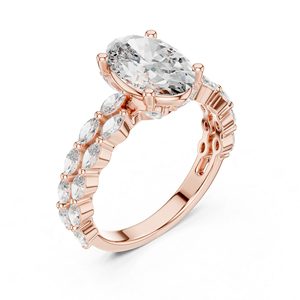 แหวนหมั้นเพชรทรงมาร์ควิสและทรงรี 14K โรสโกลด์ สำหรับผู้หญิง - |   เพชรที่เพาะเลี้ยงใหม่ - Product Image 4