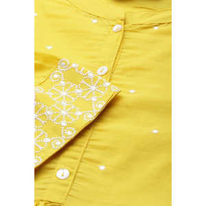 Blusa de Mujer con Mangas Campana Bordadas en Amarillo, de Algodón y Lino Popelín con Estampado Floral, Talla XL, con Volantes Asimétricos para Fiestas Casuales - Product Image 4
