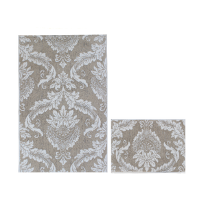Juego de Alfombras de Baño Tejidas en Jacquard con Hilo de Algodón Reciclado Teñido, Color Beige Ecru, Marca Chemay, Hecho en Turquía - Product Image 2