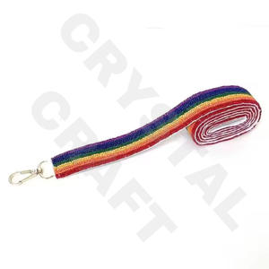 Los Angeles Customized White Gold Seed Bead Bag Straps 'Hook Em Horns' Fashionable <b>Accessory</b> Beaded <b>Purse</b> Strap - Product Image 2