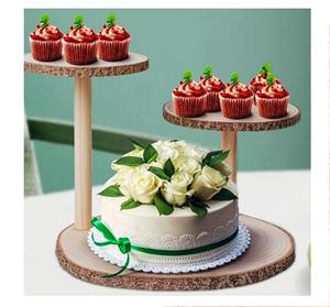 Support de gâteau rond en bois à 3 niveaux de couleur marron détachable fait à la main professionnel et romantique - Product Image 2
