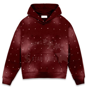 Sudadera con capucha de diamantes de imitación lavado ácido para mujer, Jersey de algodón suave transpirable, Sudadera con capucha adornada con piedra brillante - Product Image 1