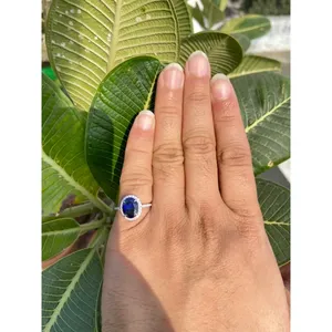 925 Silver Oval Sapphire Ring Resizable Ethnic Wedding Jewelry Plated Gemstone Customizable Shape Resizable Brass Inlay Setting - Product Image 4