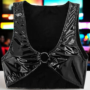 Sujetador de cuero de talla grande para mujer, tela tejida ligera con decoración de botones, teñido liso para adultos - Product Image 5