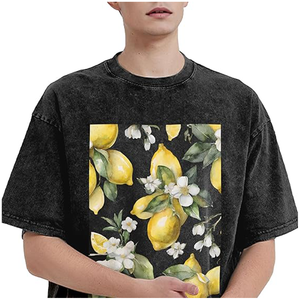 เสื้อยืดผ้าฝ้ายเทอร์รี่ผ้าฝ้าย100% สำหรับผู้ชายเสื้อลายผ้าย้นส์โอเวอร์ไซส์สีซีดกรดเสื้อผ้าระบายอากาศได้พิมพ์ลายด้านหน้า - Product Image 2