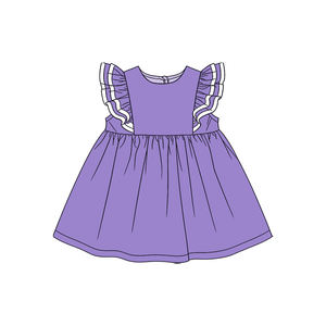 Précommande : Robe en coton doux et extensible <span class=keywords><strong>pour</strong></span> petites filles, manches volantées, printemps-été, longueur genou, personnalisable - Product Image 2