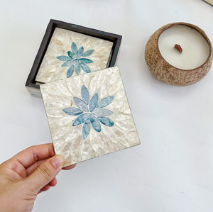 Sous-verres en mosaïque de 10 cm, légers et faits à la main |   Sous-verres carrés naturels écologiques pour la cuisine et le salon - Product Image 4