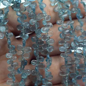 ลูกปัดทรงลูกแพร์หยดน้ำสีมอสพลอยสีฟ้าธรรมชาติขนาด7x4มม. อัญมณีหลวมสำหรับเครื่องประดับและสร้อยข้อมือแบบหยดน้ำ - Product Image 1