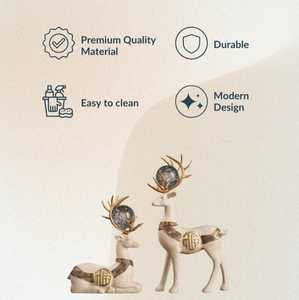 Ensemble de deux sculptures de cerf beige et cristal |   Statues de cerfs pour la décoration de maisons de luxe, élégante paire de rennes beige avec accents de cristal - Product Image 5