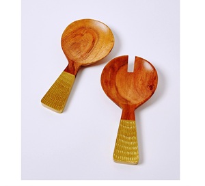 Servidores de ensalada de madera Hecho EN LA India Servidor de ensalada de madera Utensilio Juego de herramientas de cocina - Product Image 6