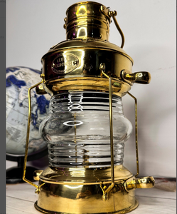 Brass & <b>Copper</b> Anchor Oil Lamp Leeds Burton Nautical Maritime 14" Ship <b>Lantern</b> Handmade Stand High Quality Lamp - Product Image 2