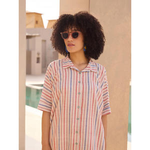 Striped Oversized Linen-Cotton Long <b>Shirt</b> Loose Fit Vintage <b>Western</b> Outwear - Product Image 2