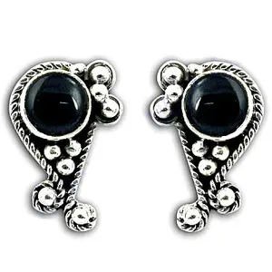Women's Daily Wear 925 Silver Drop <b>Earrings</b> with Black <b>Onyx</b> Diamond & Ruby 14K Gold Plated Trendy Style for Engagement - Product Image 1