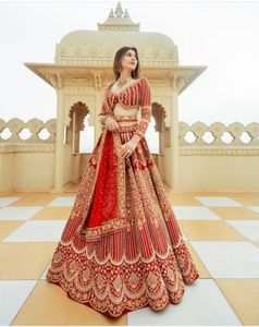 2024 vestido Lehenga acampanado hermoso Zari bordado blusa de seda de algodón cuentas de cristal Dabka trabajo adornado indio - Product Image 3