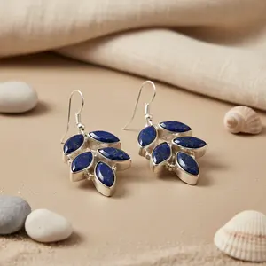 Pendientes de Moda con Baño de Oro Rosa y Diamantes con Lapislázuli para Mujer - Product Image 2