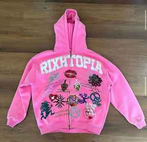 Nouveau modèle 2026 – Sweat à capuche zippé coupe-vent et respirant, design personnalisé, avec broderie floquée et strass imprimés, couleur unie - Product Image 2