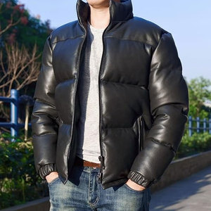 Veste en cuir matelassée ample à col montant en peau de mouton véritable noire pour homme, vêtement d'extérieur d'hiver de qualité supérieure, manteau matelassé chaud - Product Image 5