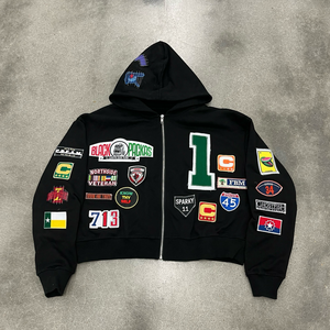 Sweat à capuche OEM personnalisé avec fermeture éclair et broderie, en coton épais de haute qualité, coupe oversize, écologique, 400g, pour l'automne - Product Image 1