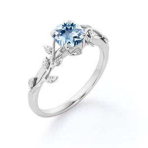 Hecho a mano Boho 925 plata esterlina Océano Azul Aguamarina anillo mujer minimalista anillo de boda joyería - Product Image 1