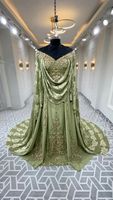Caftan Traditionnel Algérien Chaoui 2025, Robe Chaoui Ornée de Perles de Verre en Cristal, Broderie Dabka et Zardozi de Perles pour Mariage
