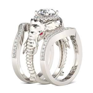 Parures de bijoux raffinés Jeulia, ensemble de 3 pièces, bague éléphant en argent sterling à coupe ronde - Product Image 1