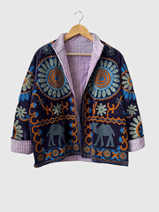Veste en velours brodée à fleurs à col mandarin et manches longues, taille plus, vêtements d'automne pour femmes - Product Image 3