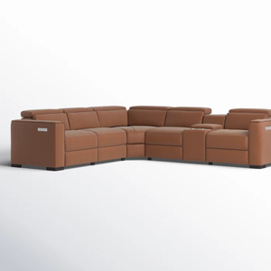 Sofá cama Seccional de diseño minimalista de lujo para sala de estar, sofá reclinable de cuero genuino bronceado para sala de estar - Product Image 6