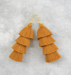 Pendientes de borla marrón caramelo Pendientes de borla con flecos-Dorado-Largo - Product Image 1