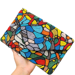 Bolso de mano con bordado Multicolor hecho a mano con cuentas para mujer, bolso de mano de fiesta Multicolor con cuentas de semillas de estilo indio de glowin fashion - Product Image 4
