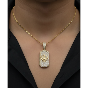 Iced Out Khanda Hip Hop Pendant Rose Gold Religious Charm with 14K Gold Plating and Rhodium Finish - Product Image 2
