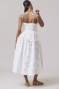 Robe longue 100% coton pour femme de créateur été Boho imprimé de broderie florale décontracté été manches longues naturel tissé lavable - Product Image 4