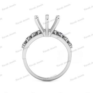 Buena calidad redondo 6mm Semi 925 plata esterlina sólida montaje hecho a mano Pre muescas V Prong media eternidad anillo para mujer regalo - Product Image 4