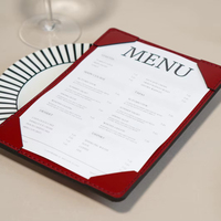 Pemegang Menu restoran kulit PU ukuran A4 kustom dengan pola akhir teknik pendukung rajutan Logo timbul untuk Hotel