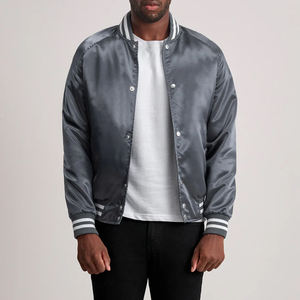 Veste universitaire en satin gris Xander élégante doublure en polyester matelassé fermeture à boutons ourlet en tricot côtelé - Product Image 3