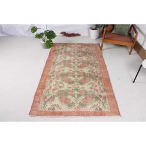 Tapis turc à accents persans 3,7x6,46 pi (113x197 cm), tapis en laine rouge vintage - Product Image 1