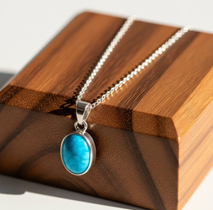 Vente chaude 925 Sterling Silver Dainty Chain 18K Or Ovale Forme Pendentif Bohème Naturel Turquoise Guérison Cristal Pierres Cadeau - Product Image 1