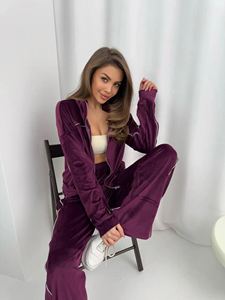 OEM CUsTOM <b>Velour</b> <b>Tracksuit</b> for <b>Women</b> Cozy Two-Piece Set with Zipper Jacket and Wide-Leg Pants Men <b>women</b> teen high quality suits - Product Image 2