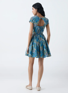 Vestido acampanado de algodón con estampado floral azul cachemir Bombay - Product Image 4
