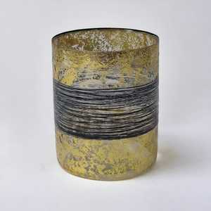 Decorative <b>Large</b> Home & Garden High-quality Hand-crafted Empty Gold & Black <b>Candle</b> Glass Vessels & Jars with Thread Wrapping - Product Image 3
