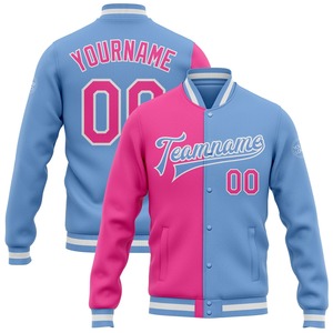 Vente en gros dans l'industrie directe Bomber décontracté hiver personnalisé bleu marine rose-blanc veste bicolore Varsity Letterman - Product Image 2