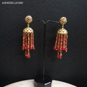 ต่างหูลูกปัดสีแดงเข้ม jadau jhumki ทำจากโลหะผสมสังกะสี - Product Image 2